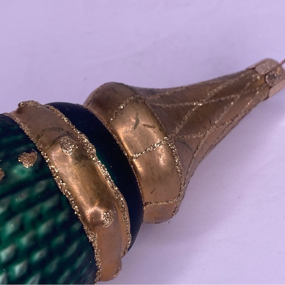 Vintage Czech Republic Hand Blown Glass Ornament Green Gold & Glittery - Picture 4 of 10